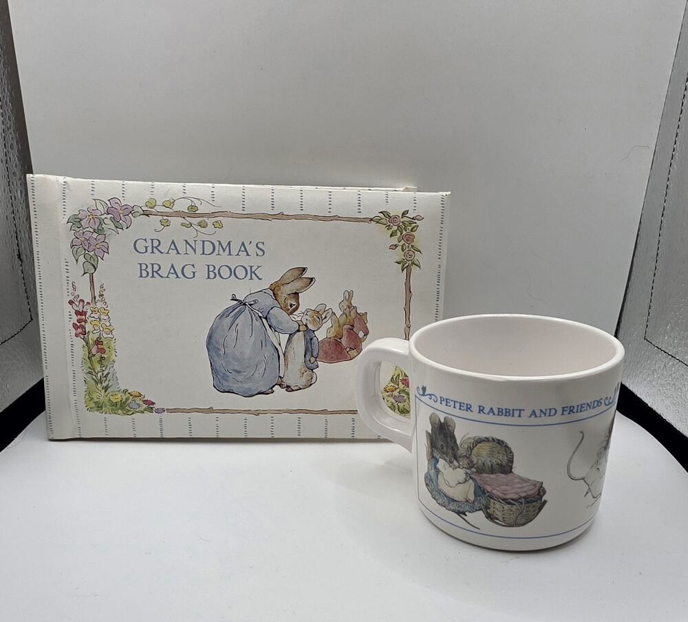 Vintage 1990 Beatrix Potter Peter Rabbit Grandma's Brag Book & Eden Mug Set